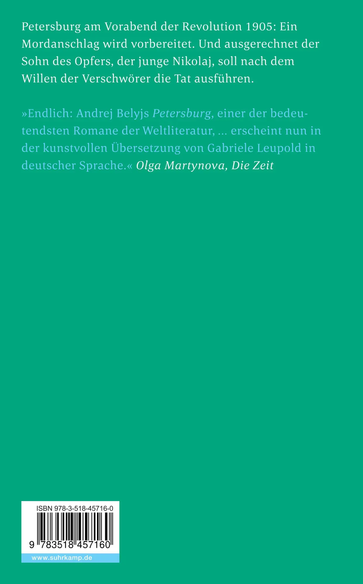 Rückseite: 9783518457160 | Petersburg | Roman in acht Kapiteln mit Prolog und Epilog | Belyj