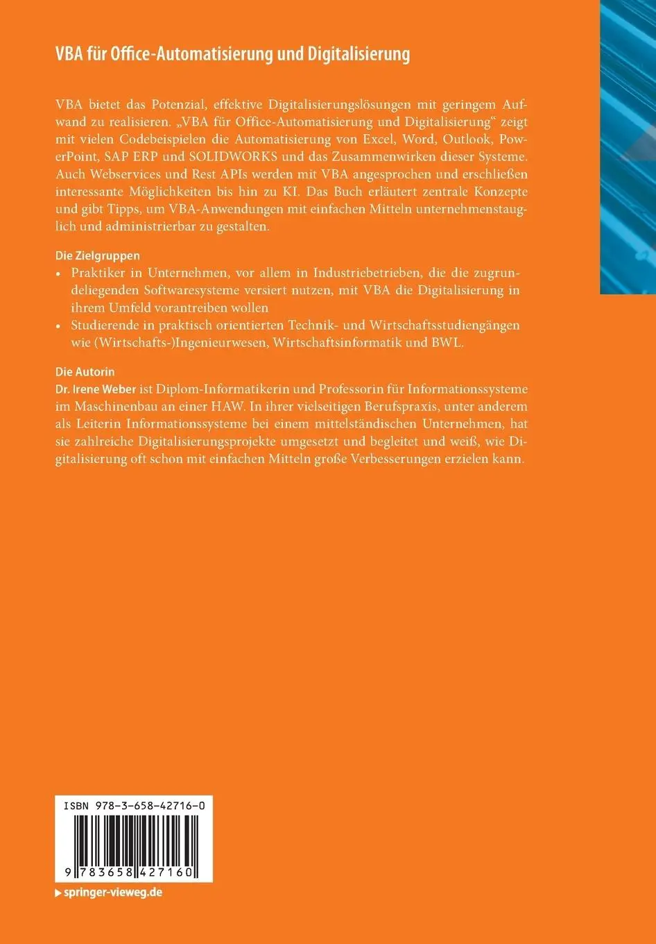 Rückseite: 9783658427160 | VBA für Office-Automatisierung und Digitalisierung | Irene Weber