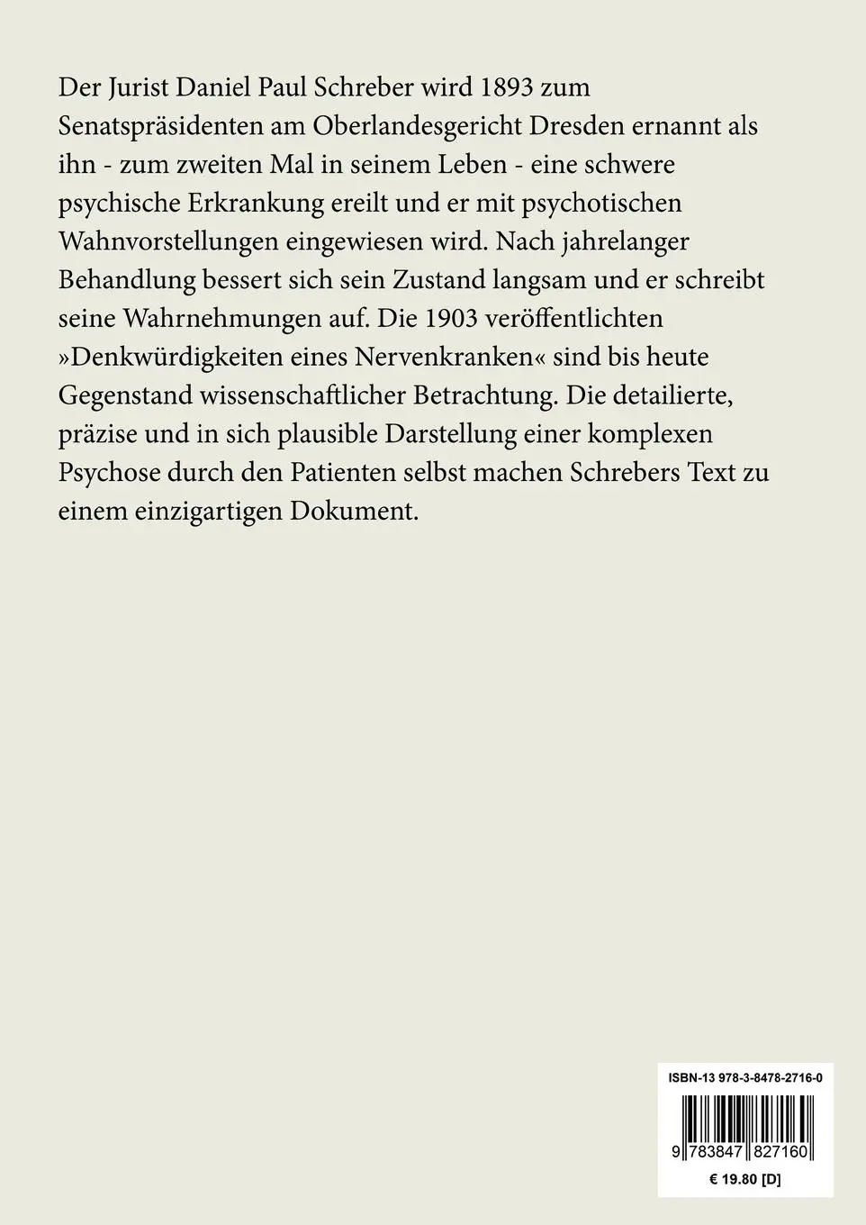 Rückseite: 9783847827160 | Denkwürdigkeiten eines Nervenkranken (Großdruck) | Schreber | Buch