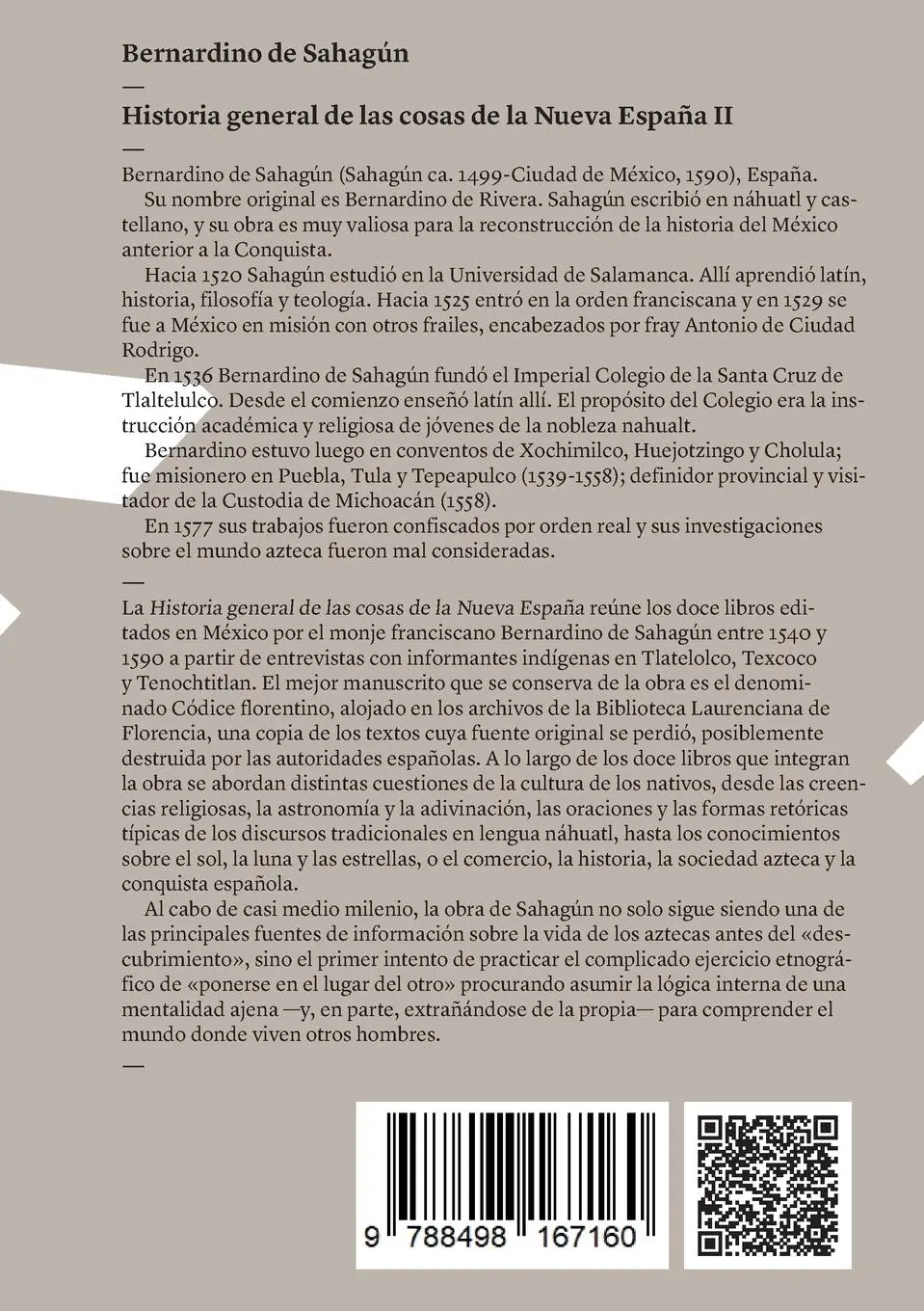 Rückseite: 9788498167160 | Historia general de las cosas de la Nueva España | Tomo II | Sahagún