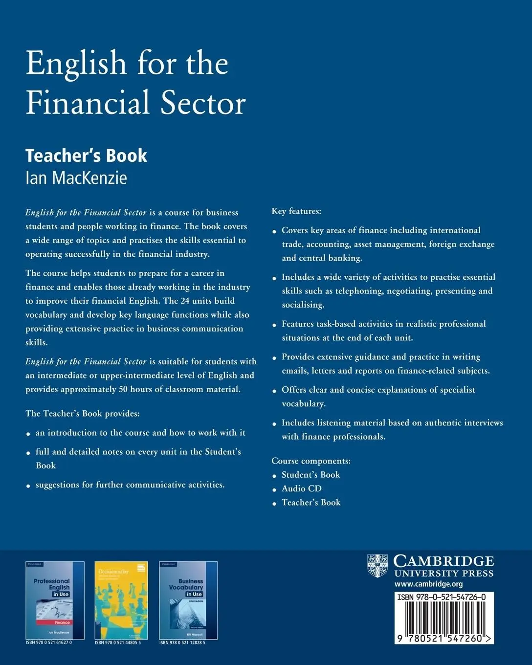 Rückseite: 9780521547260 | English for the Financial Sector | Ian Mackenzie | Taschenbuch | 2008