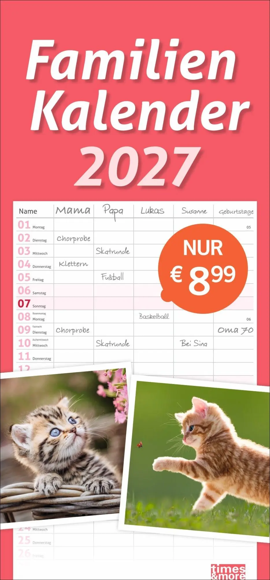 Cover: 9783756417360 | times&amp;more Katzen Familienplaner 2027 | Heye | Kalender | 13 S. | 2027