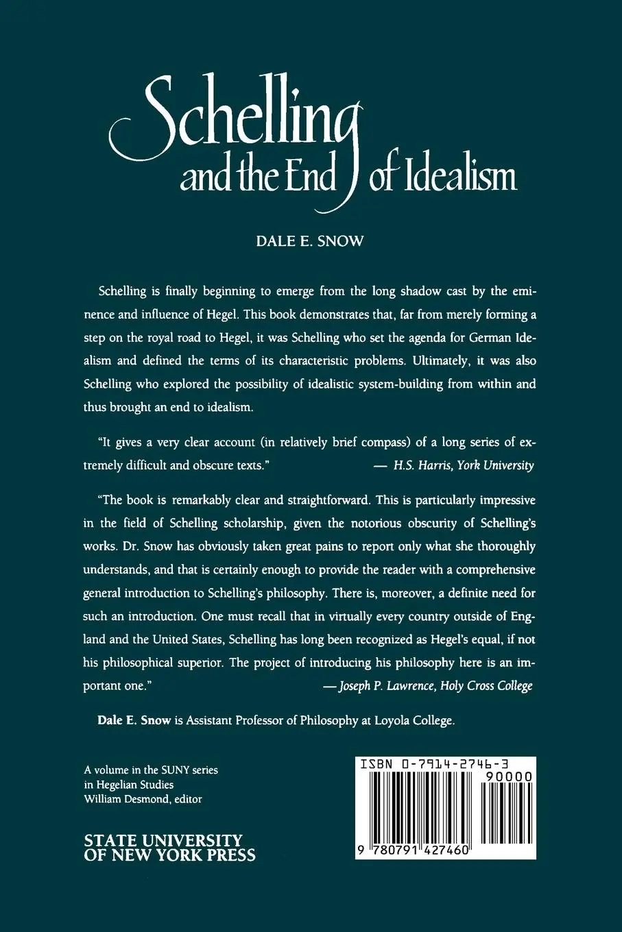 Rückseite: 9780791427460 | Schelling and the End of Idealism | Dale E. Snow | Taschenbuch | 1996