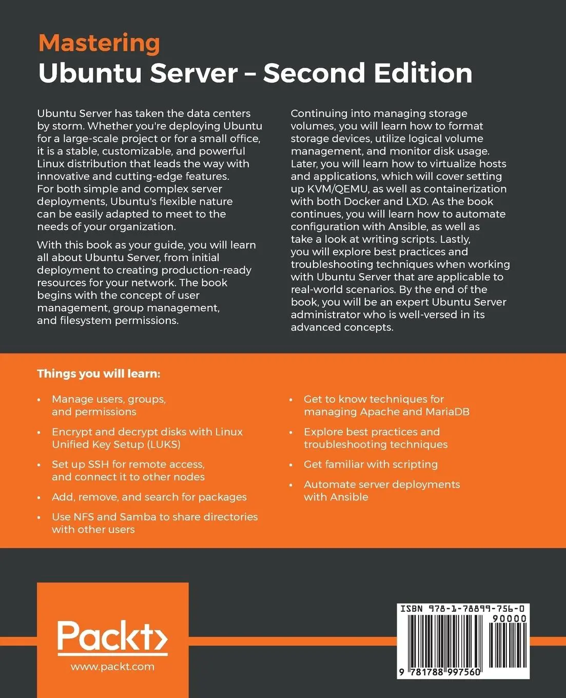 Rückseite: 9781788997560 | Mastering Ubuntu Server - Second Edition | Jay Lacroix | Taschenbuch