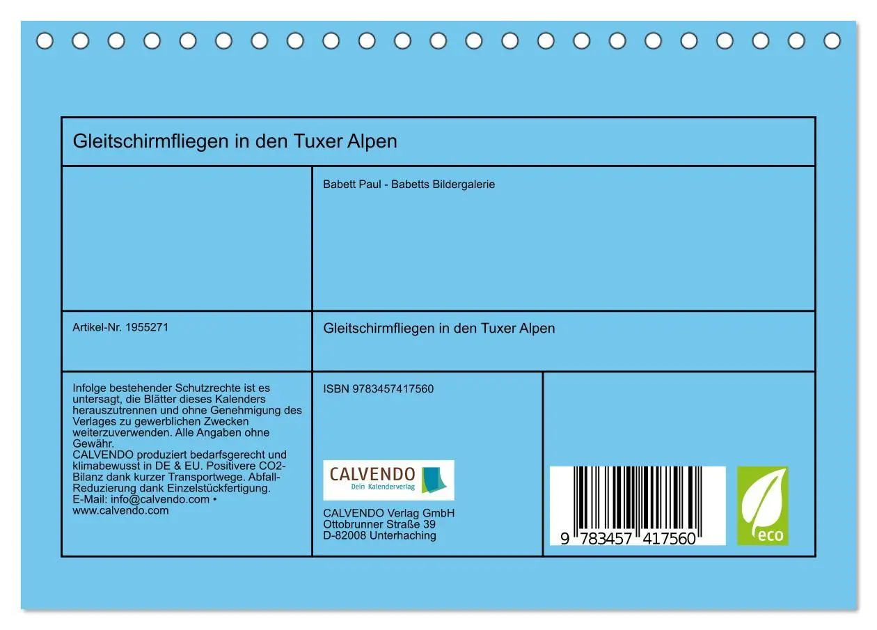 Bild: 9783457417560 | Gleitschirmfliegen in den Tuxer Alpen (Tischkalender 2026 DIN A5...