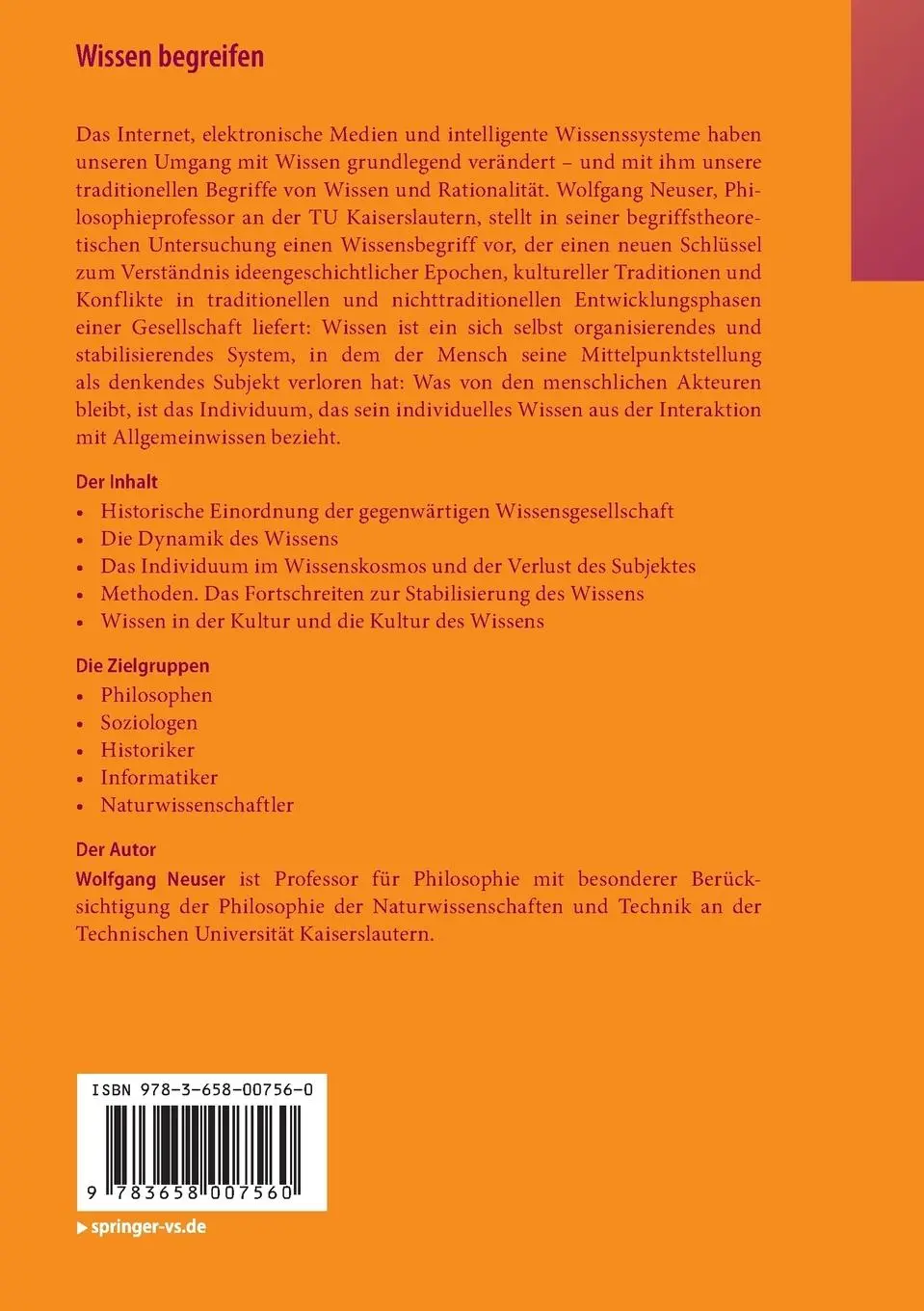 Rückseite: 9783658007560 | Wissen begreifen | Wolfgang Neuser | Taschenbuch | Deutsch | 2012