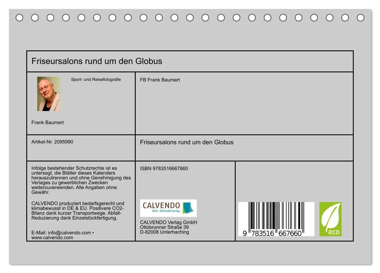 Bild: 9783516667660 | Friseursalons rund um den Globus (Tischkalender 2026 DIN A5 quer),...