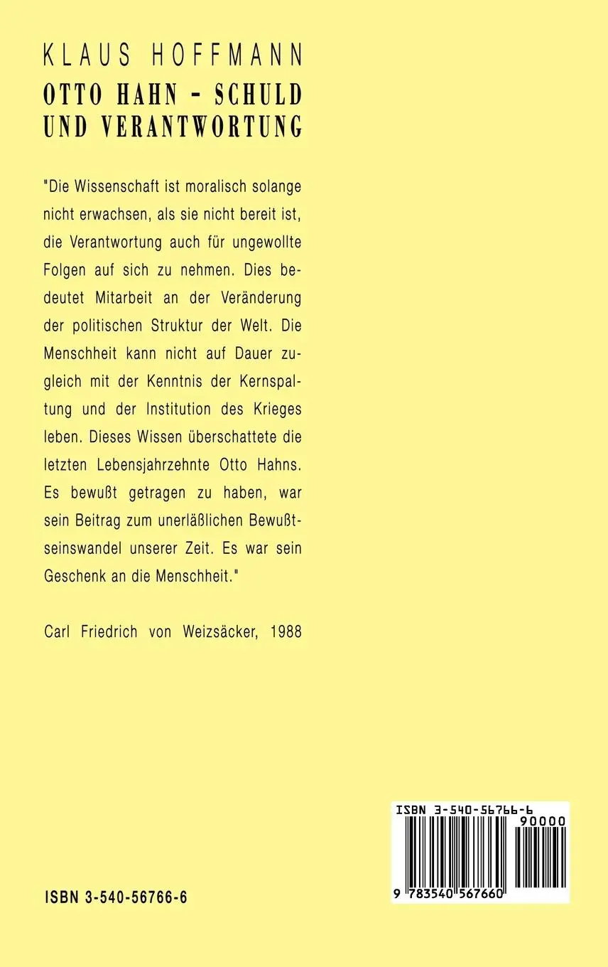 Rückseite: 9783540567660 | Schuld und Verantwortung | Otto Hahn Konflikte eines Wissenschaftlers