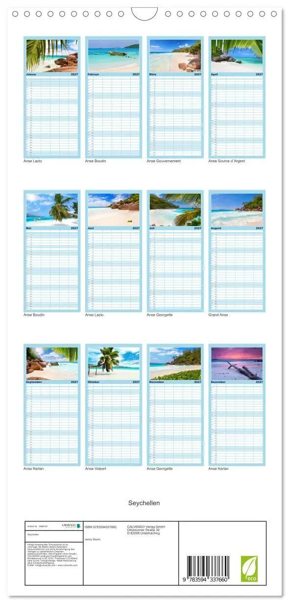 Bild: 9783594337660 | Familienplaner 2027 - Seychellen mit 5 Spalten (Wandkalender, 21 x...