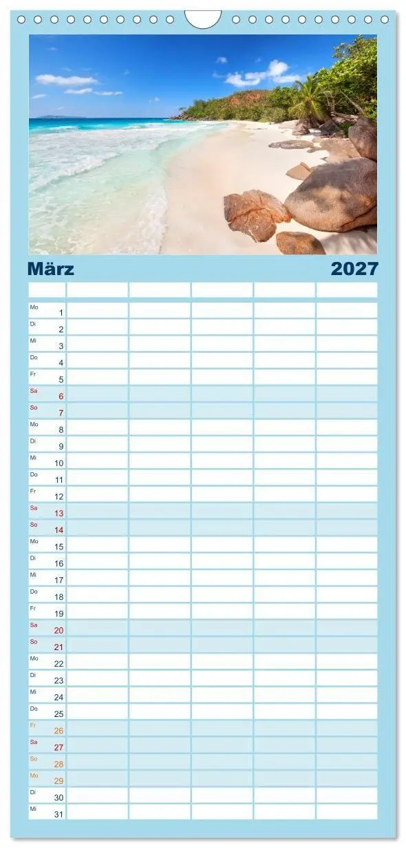 Bild: 9783594337660 | Familienplaner 2027 - Seychellen mit 5 Spalten (Wandkalender, 21 x...