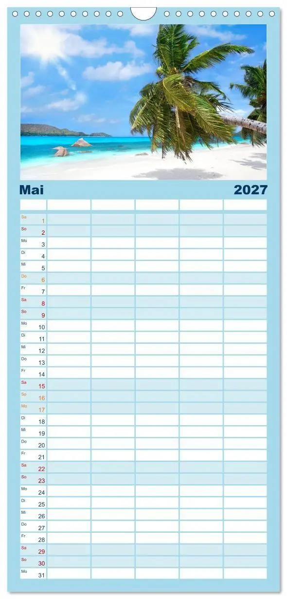 Bild: 9783594337660 | Familienplaner 2027 - Seychellen mit 5 Spalten (Wandkalender, 21 x...