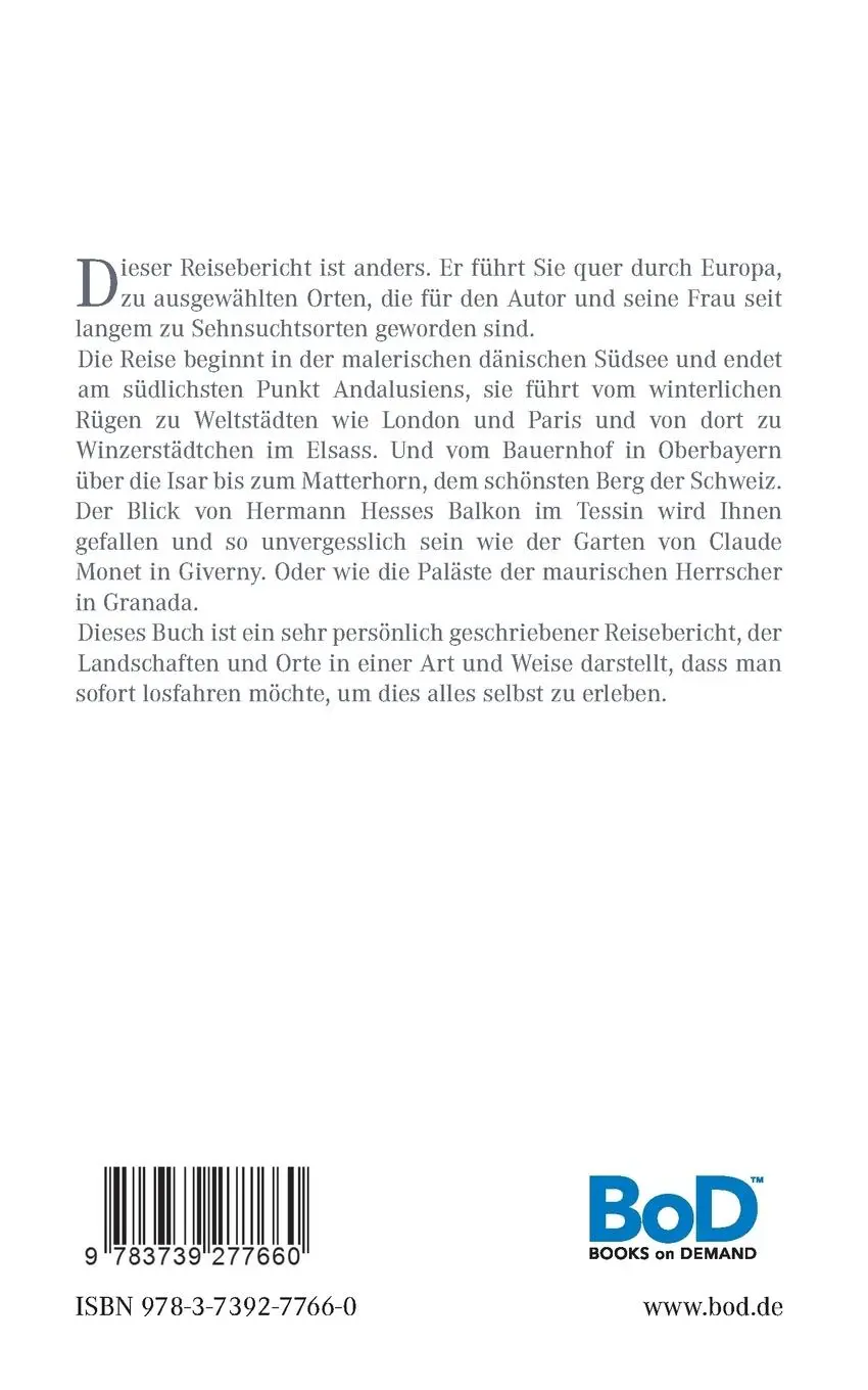 Rückseite: 9783739277660 | Sehnsuchtsorte in Europa | Von Alsen bis Andalusien | Hans Ilmberger