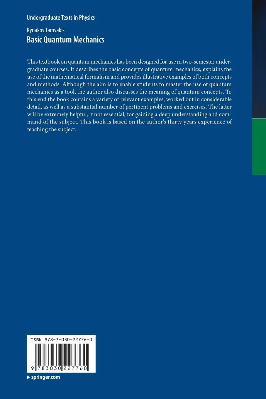 Rückseite: 9783030227760 | Basic Quantum Mechanics | Kyriakos Tamvakis | Taschenbuch | xiv | 2019