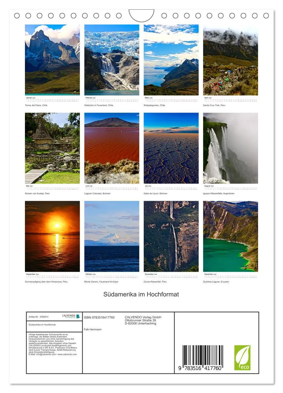 Bild: 9783516417760 | Südamerika im Hochformat (Wandkalender 2026 DIN A4 hoch), CALVENDO...