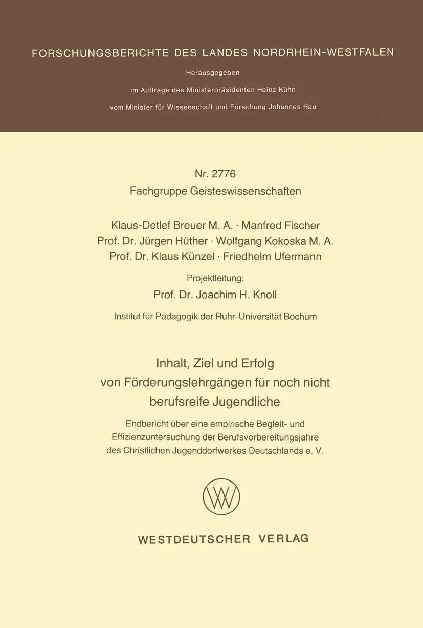Cover: 9783531027760 | Inhalt, Ziel und Erfolg von Förderungslehrgängen für noch nicht...