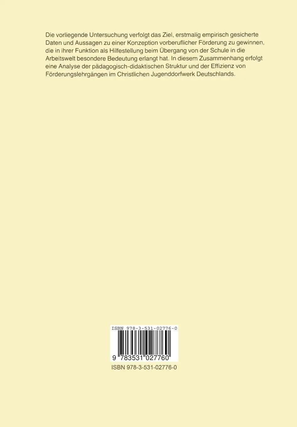 Rückseite: 9783531027760 | Inhalt, Ziel und Erfolg von Förderungslehrgängen für noch nicht...