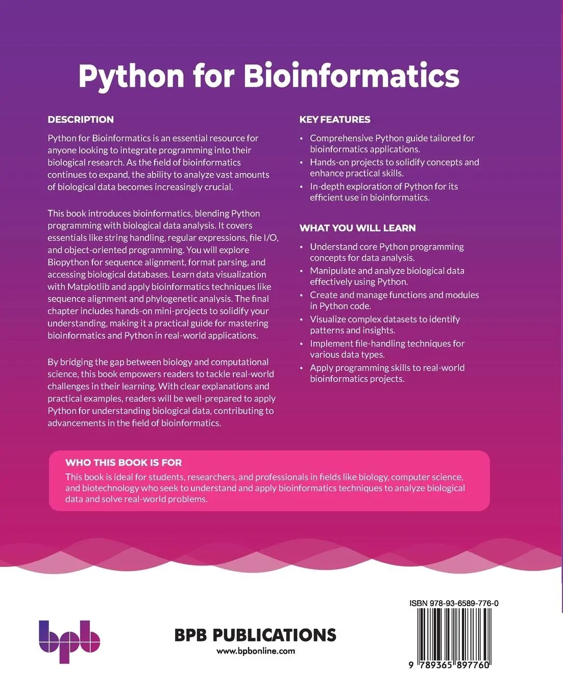 Rückseite: 9789365897760 | Python for Bioinformatics | Parul Verma (u. a.) | Taschenbuch | 2024