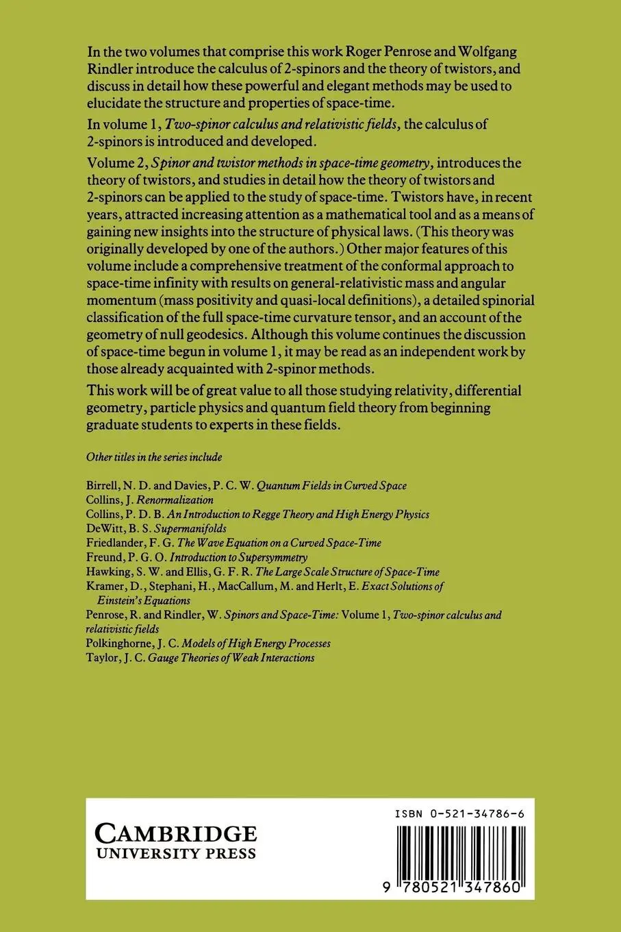 Rückseite: 9780521347860 | Spinors and Space-Time - Volume 2 | Wolfgang Rindler (u. a.) | Buch