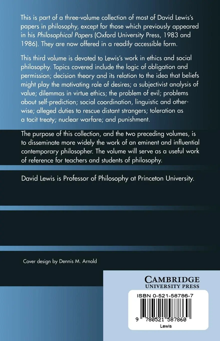 Rückseite: 9780521587860 | Papers in Ethics and Social Philosophy | Volume 3 | David Lewis | Buch