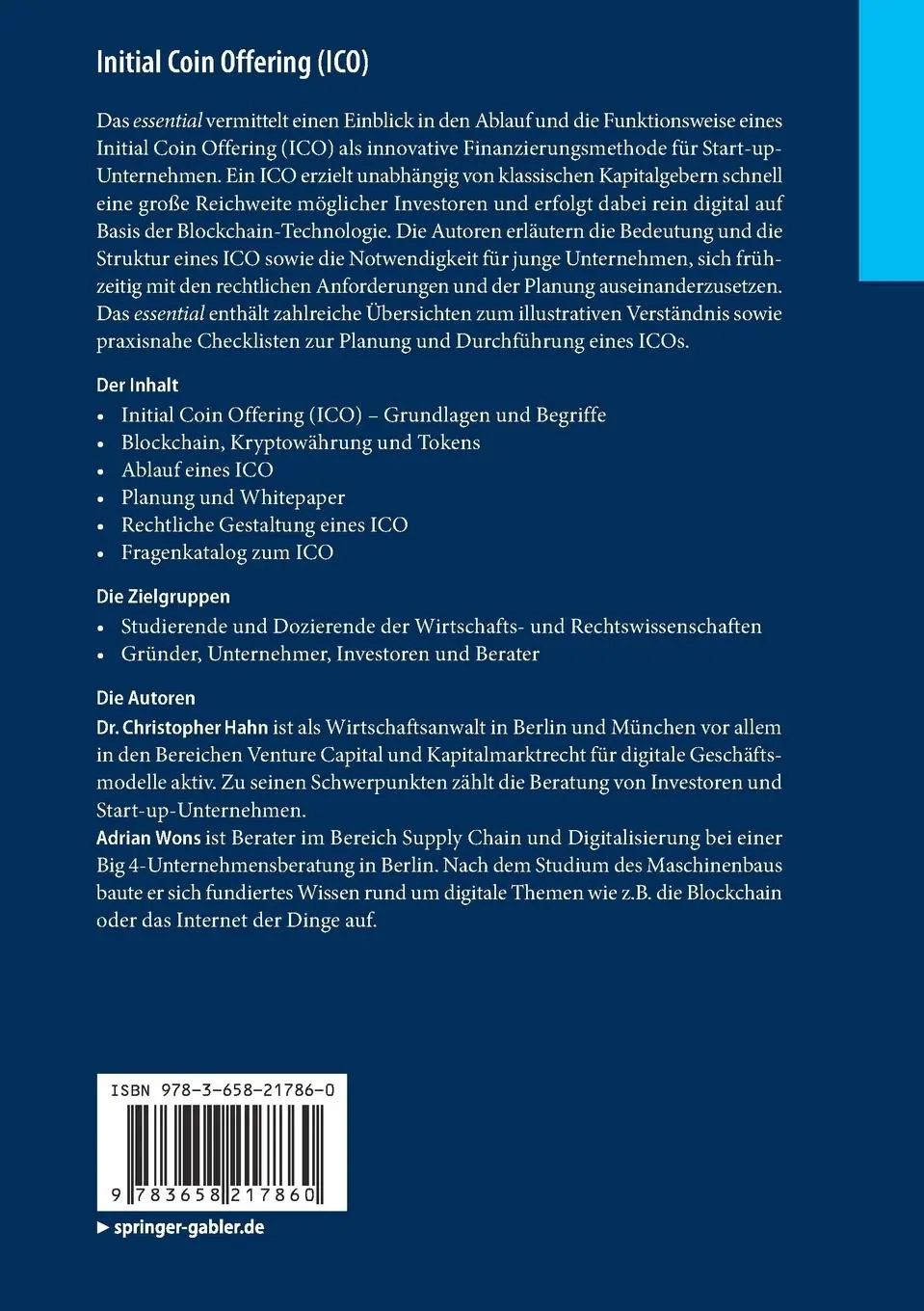 Rückseite: 9783658217860 | Initial Coin Offering (ICO) | Adrian Wons (u. a.) | Taschenbuch | x