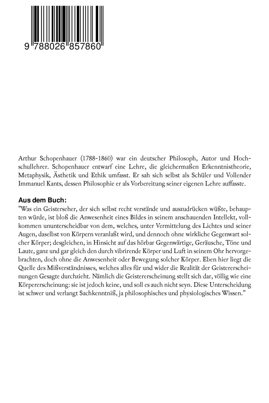 Rückseite: 9788026857860 | Versuch über Geistersehn und was damit zusammenhängt | Schopenhauer
