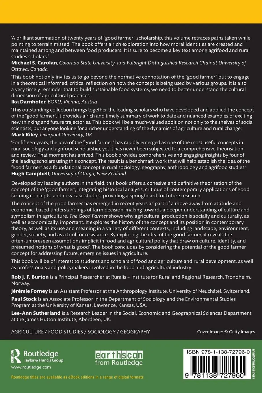 Rückseite: 9781138727960 | The Good Farmer | Culture and Identity in Food and Agriculture | Buch