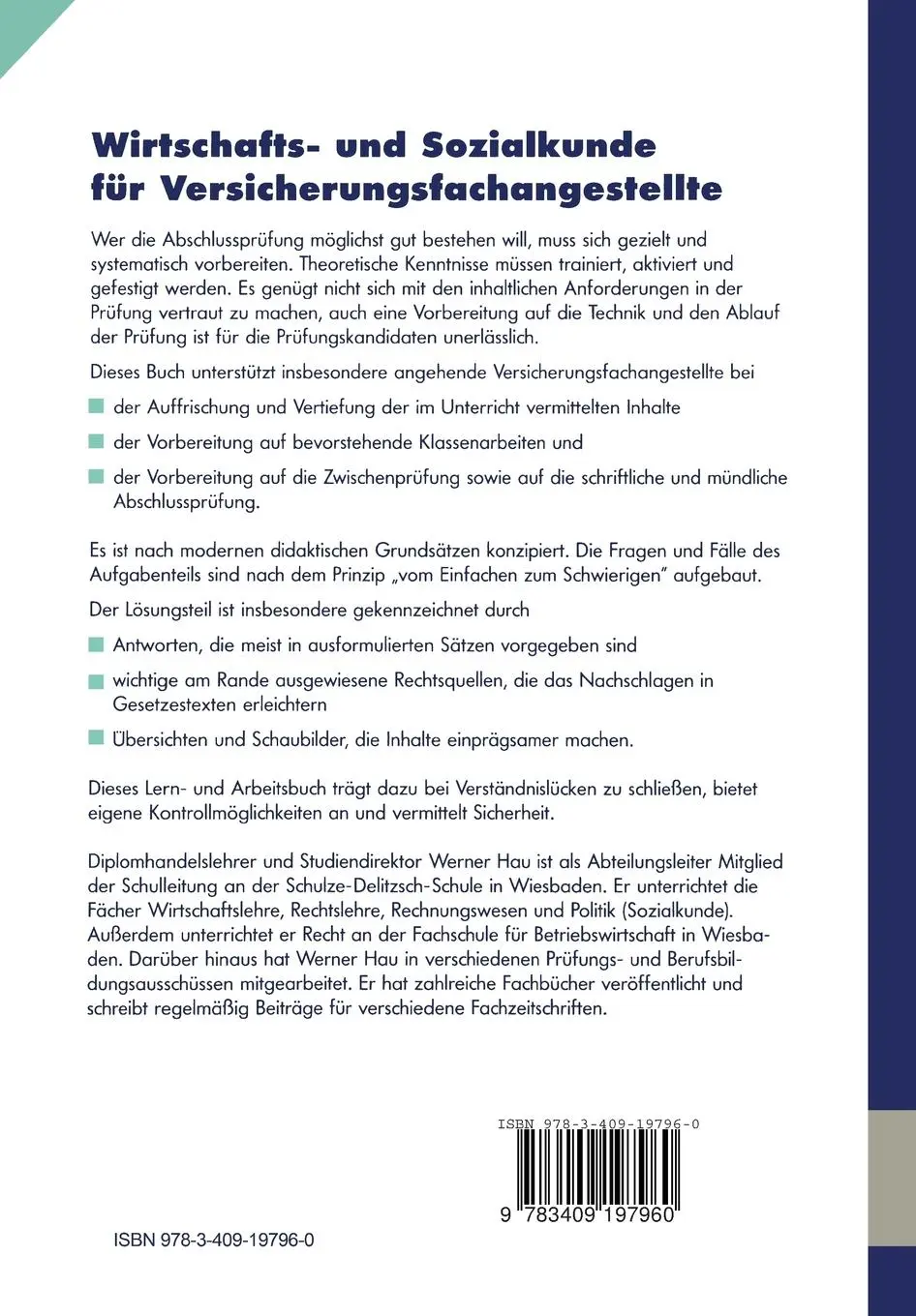 Rückseite: 9783409197960 | Wirtschafts- und Sozialkunde für Versicherungsfachangestellte | Hau