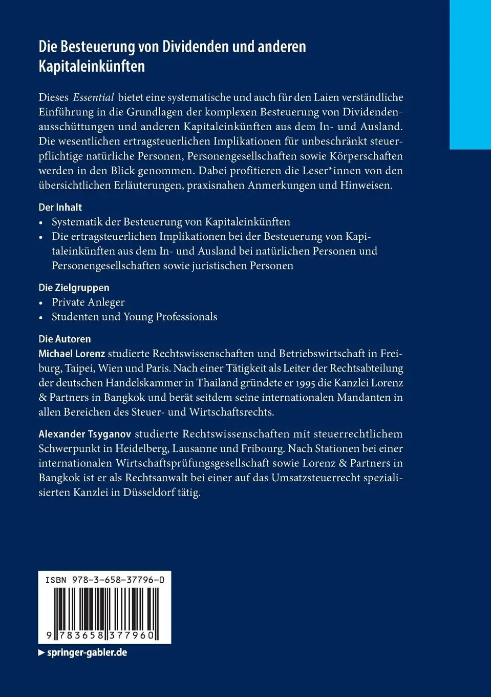 Rückseite: 9783658377960 | Die Besteuerung von Dividenden und anderen Kapitaleinkünften | Buch