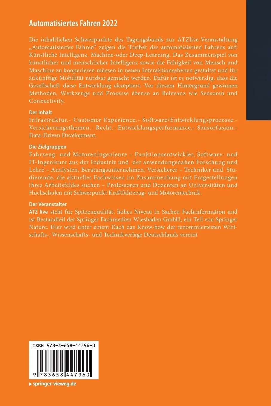 Rückseite: 9783658447960 | Automatisiertes Fahren 2022 | Alexander Heintzel | Taschenbuch | xxi