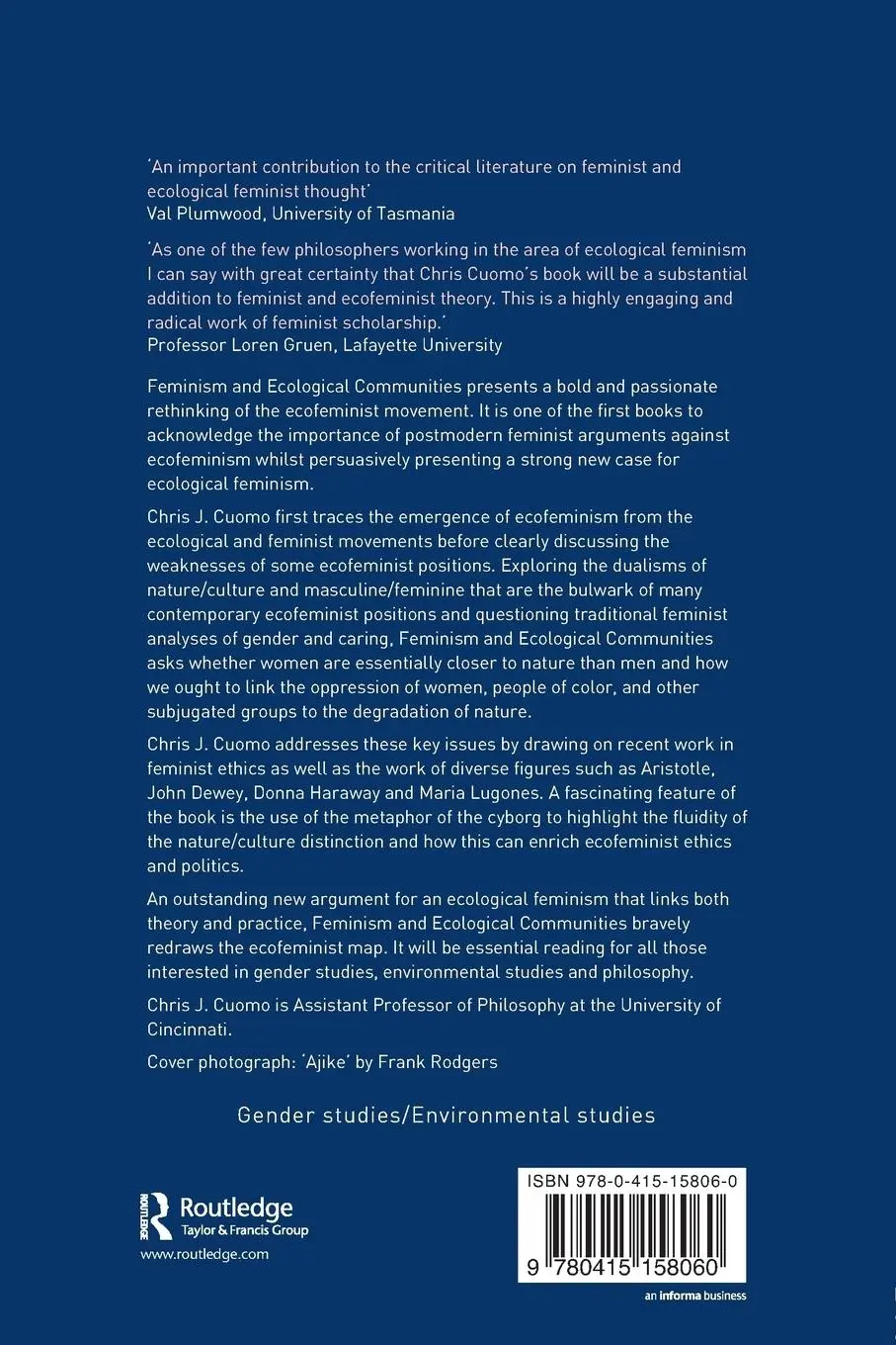 Rückseite: 9780415158060 | Feminism and Ecological Communities | Christine Cuomo | Taschenbuch