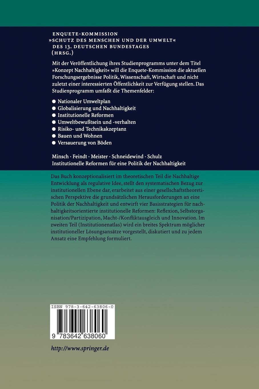Rückseite: 9783642638060 | Institutionelle Reformen für eine Politik der Nachhaltigkeit | Buch