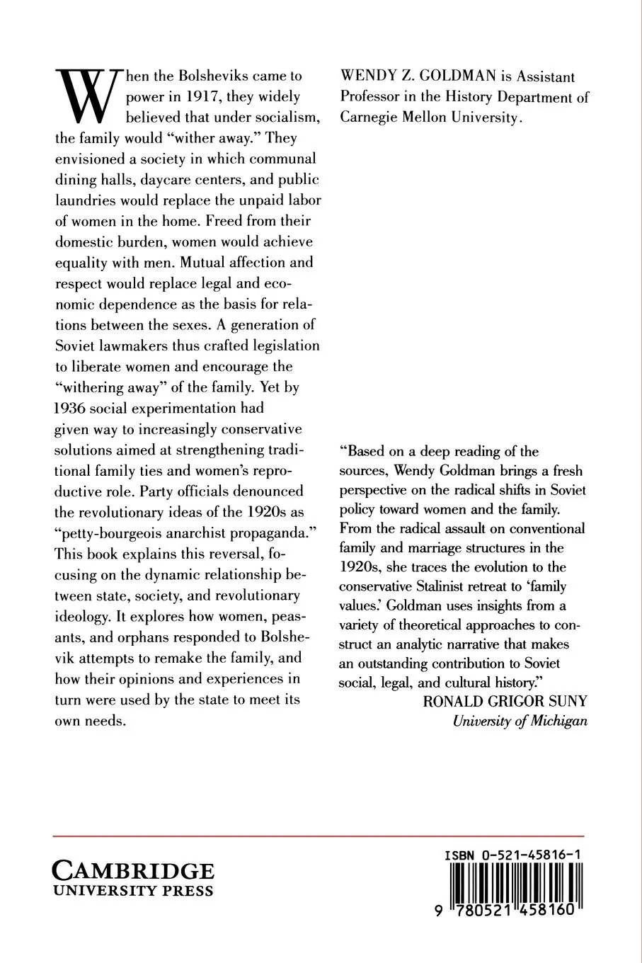 Rückseite: 9780521458160 | Women, the State and Revolution | Wendy Z. Goldman | Taschenbuch