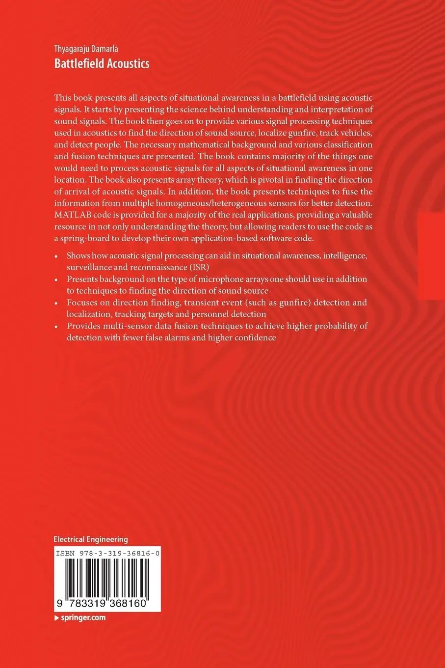 Rückseite: 9783319368160 | Battlefield Acoustics | Thyagaraju Damarla | Taschenbuch | xv | 2016