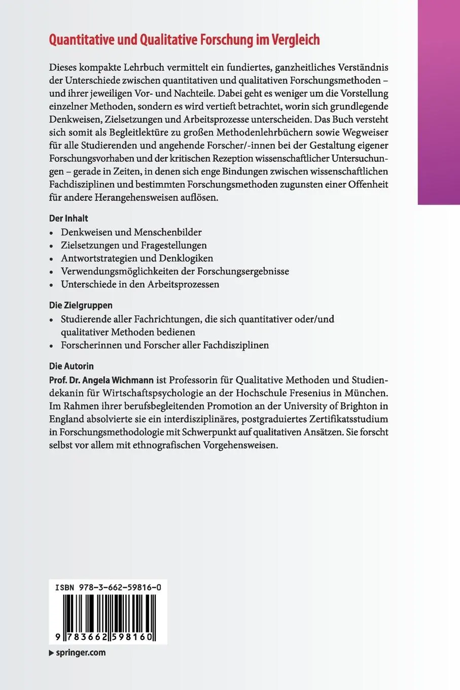 Rückseite: 9783662598160 | Quantitative und Qualitative Forschung im Vergleich | Angela Wichmann