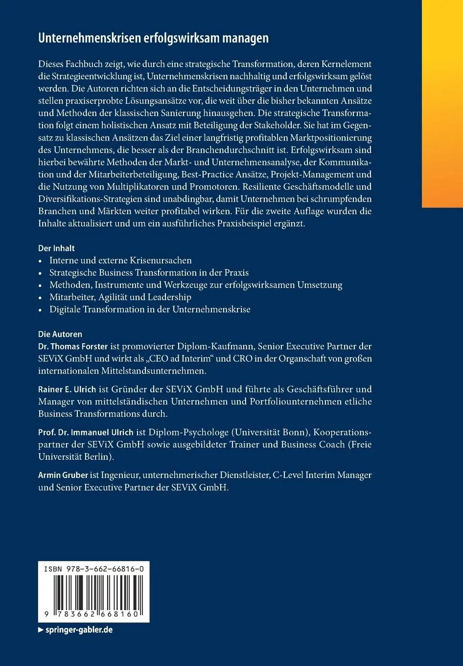 Rückseite: 9783662668160 | Unternehmenskrisen erfolgswirksam managen | Thomas Forster (u. a.)