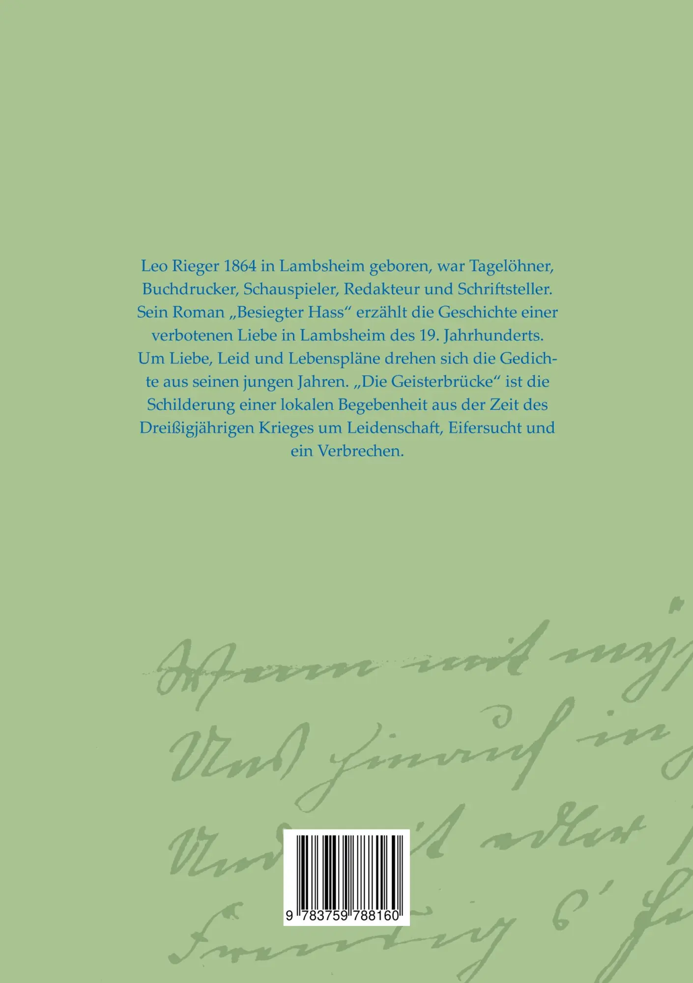 Rückseite: 9783759788160 | Besiegter Hass Frühe Gedichte Die Geisterbrücke | Leo Rieger | Buch