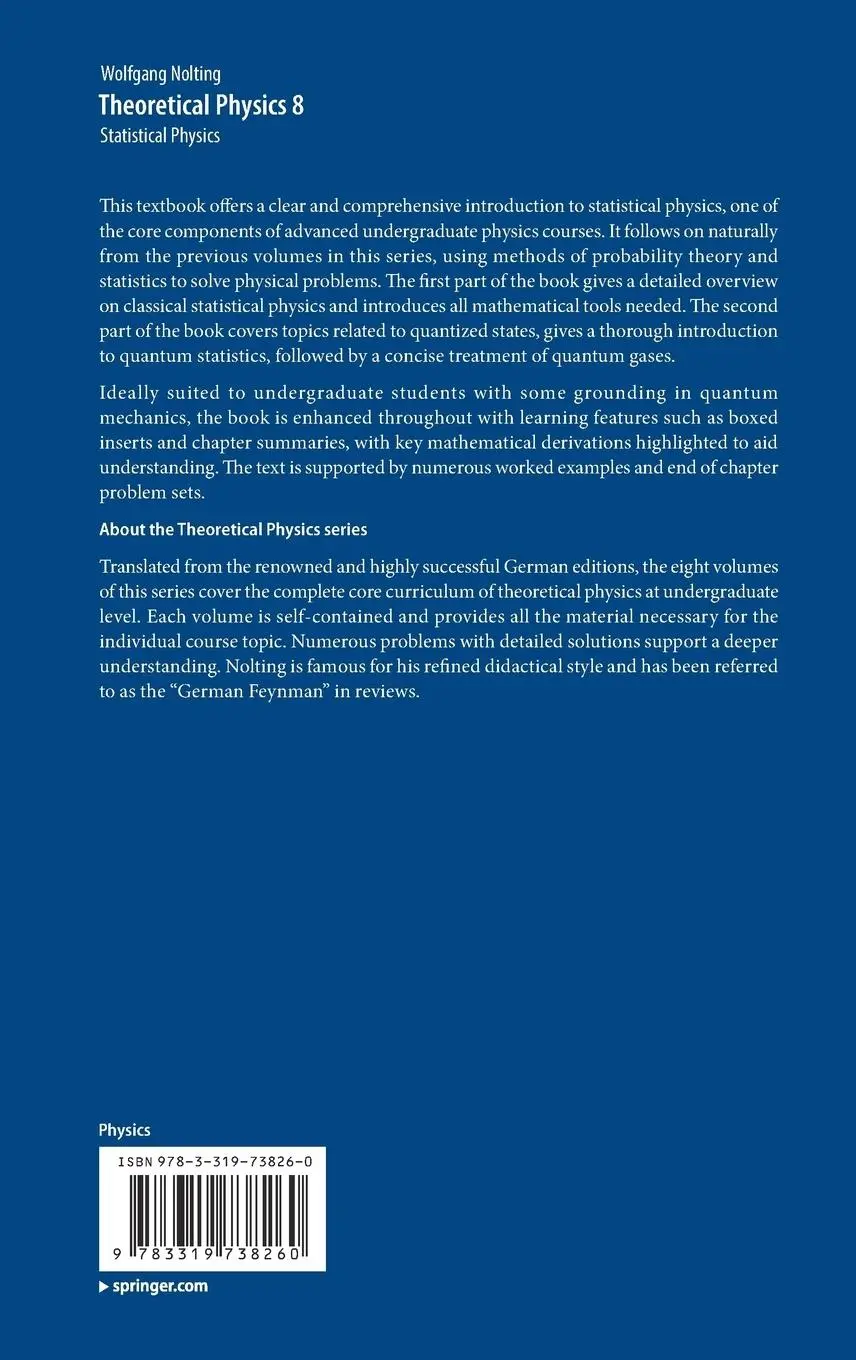 Rückseite: 9783319738260 | Theoretical Physics 8 | Statistical Physics | Wolfgang Nolting | Buch