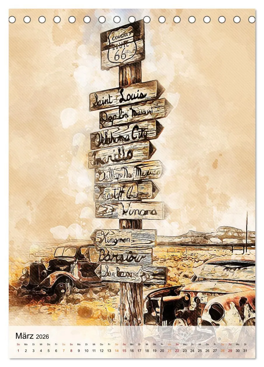 Bild: 9783516368260 | Route 66 - 2451 Meilen (Tischkalender 2026 DIN A5 hoch), CALVENDO...