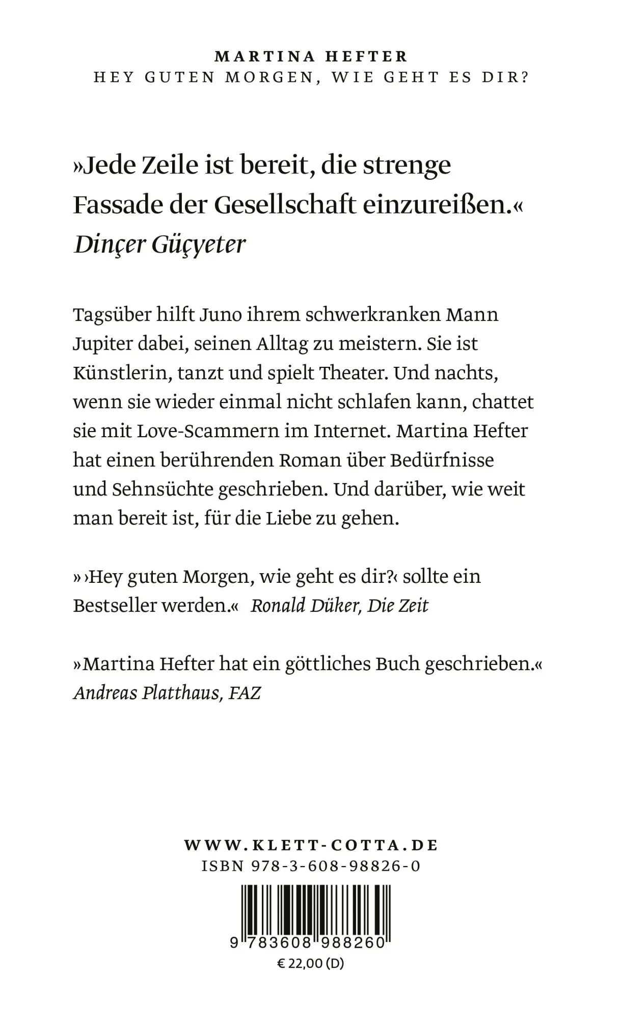Rückseite: 9783608988260 | Hey guten Morgen, wie geht es dir? | Roman Deutscher Buchpreis 2024