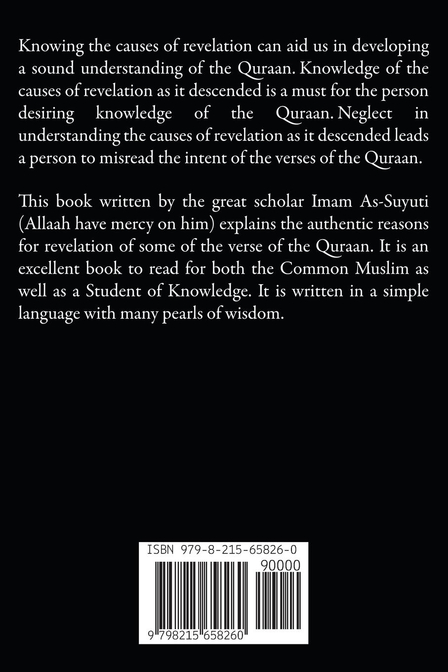 Rückseite: 9798215658260 | Causes of the Revelation of the Verses of the Quraan | Imam As-Suyuti