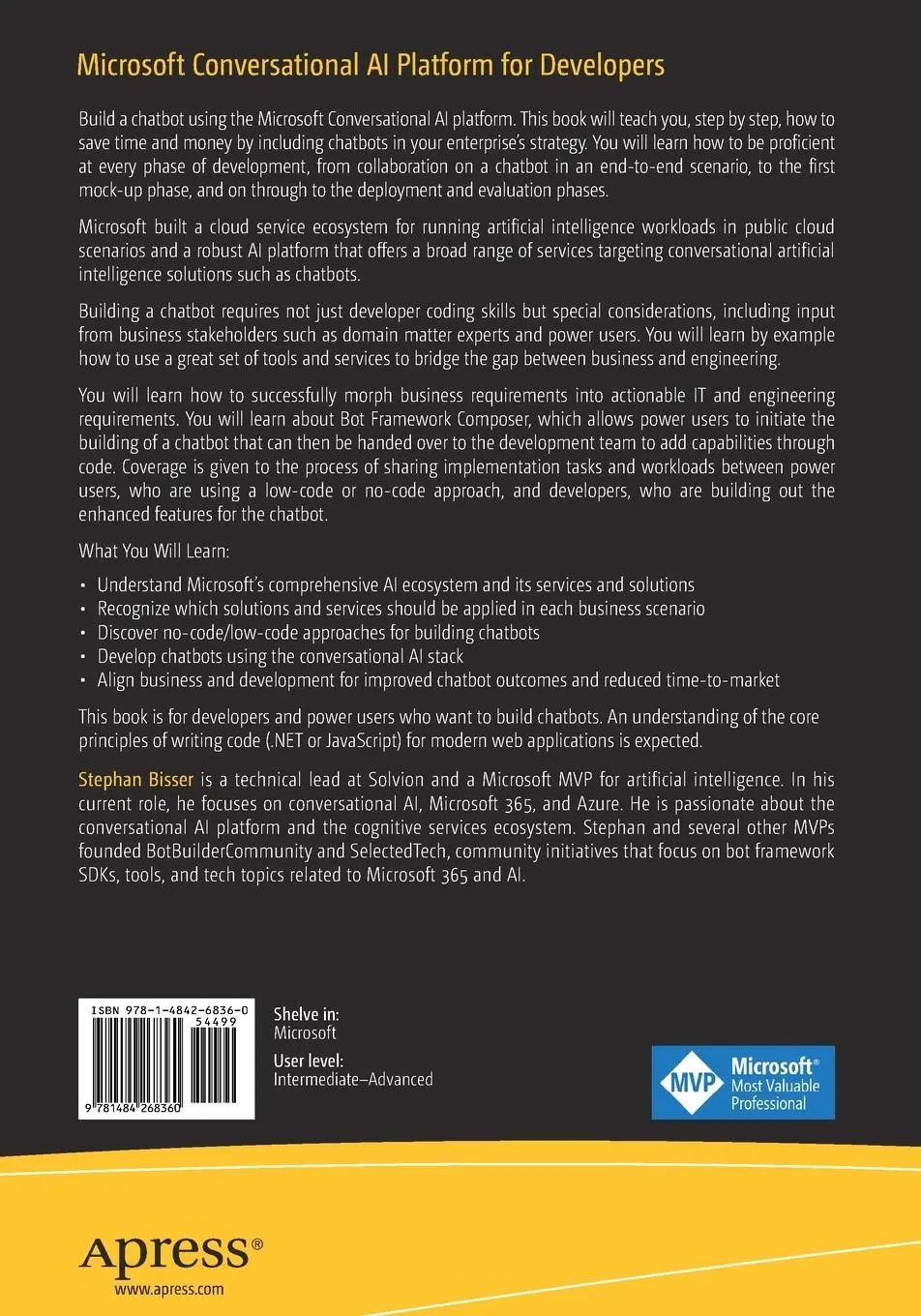 Rückseite: 9781484268360 | Microsoft Conversational AI Platform for Developers | Stephan Bisser