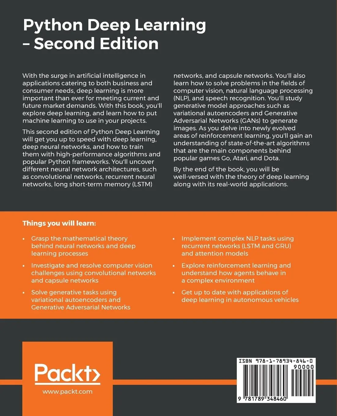 Rückseite: 9781789348460 | Python Deep Learning - Second Edition | Ivan Vasilev (u. a.) | Buch