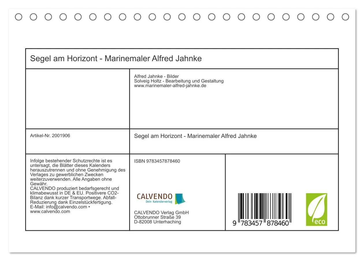 Bild: 9783457878460 | Segel am Horizont - Marinemaler Alfred Jahnke (Tischkalender 2026...