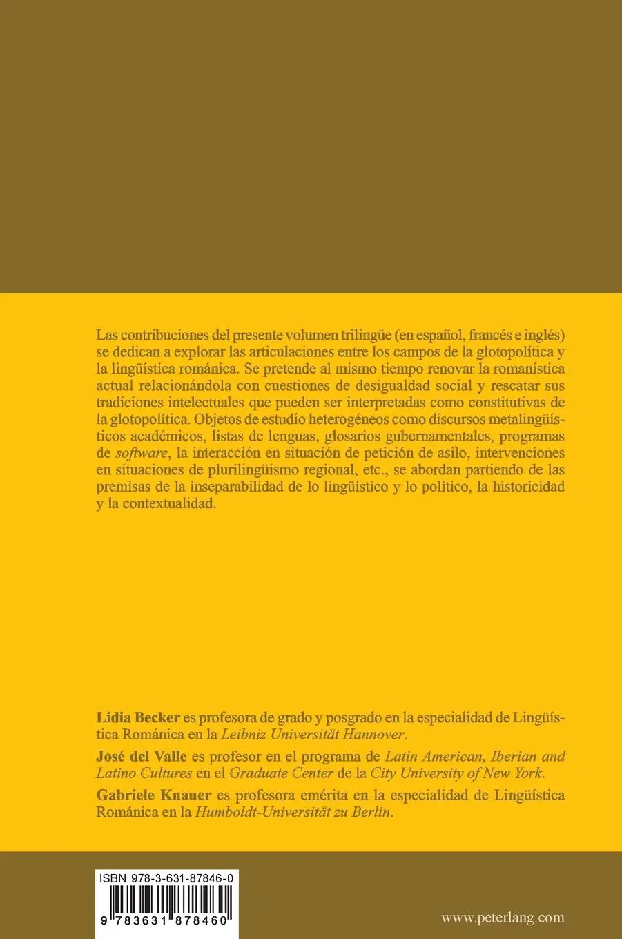 Rückseite: 9783631878460 | La mirada glotopolítica, continuidad y renovación de la romanística...