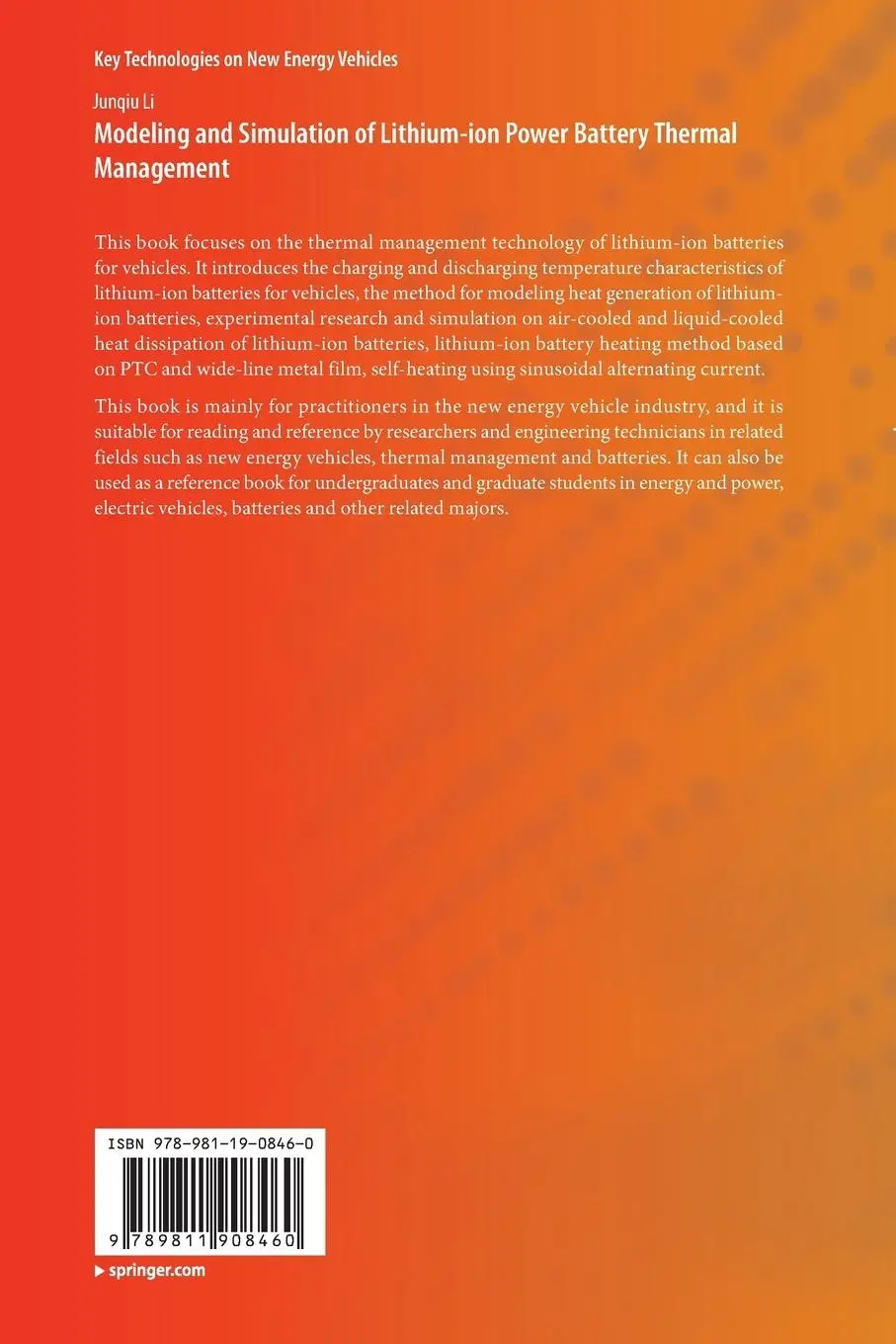 Rückseite: 9789811908460 | Modeling and Simulation of Lithium-ion Power Battery Thermal...