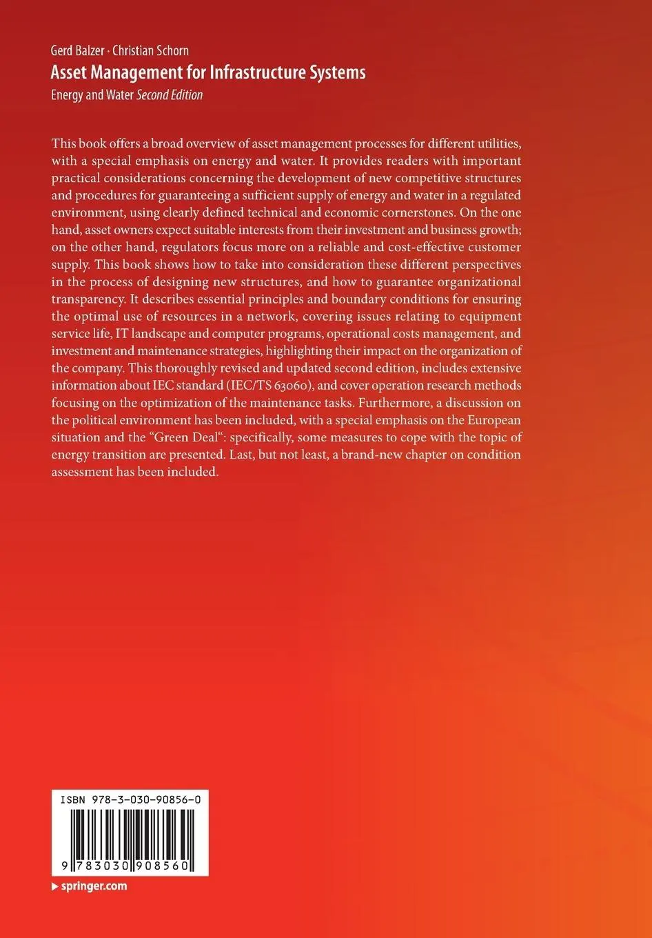 Rückseite: 9783030908560 | Asset Management for Infrastructure Systems | Energy and Water | Buch