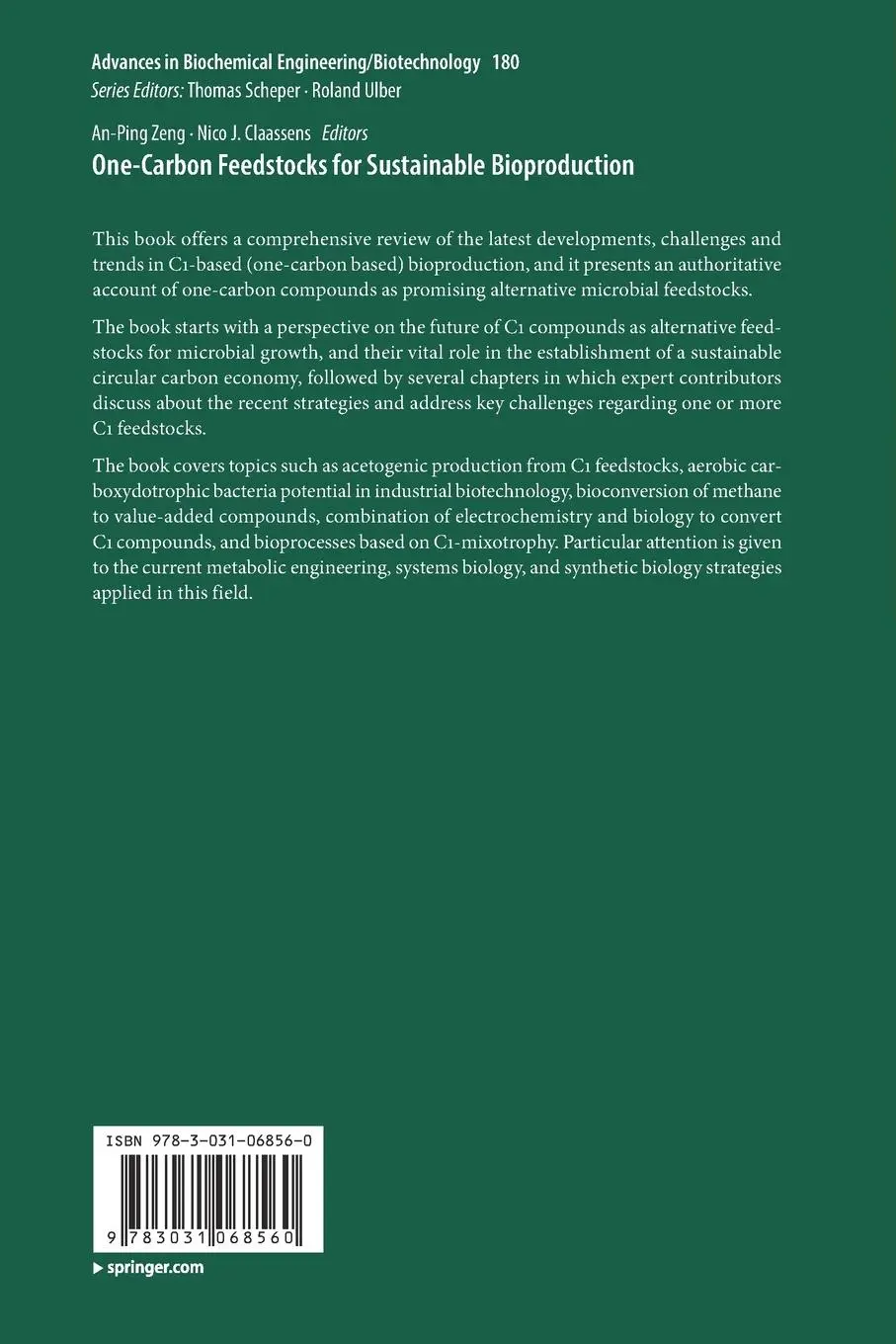 Rückseite: 9783031068560 | One-Carbon Feedstocks for Sustainable Bioproduction | Zeng (u. a.)