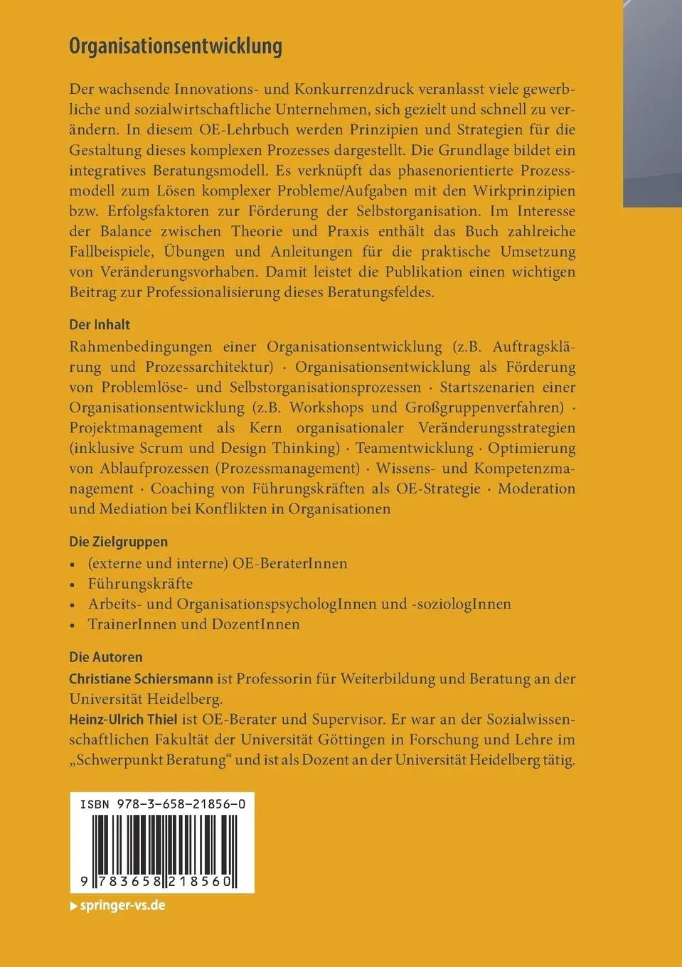 Rückseite: 9783658218560 | Organisationsentwicklung | Heinz-Ulrich Thiel (u. a.) | Taschenbuch