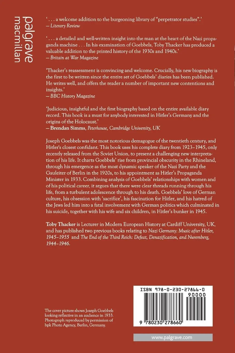 Rückseite: 9780230278660 | Joseph Goebbels | Life and Death | T. Thacker | Taschenbuch | xiii