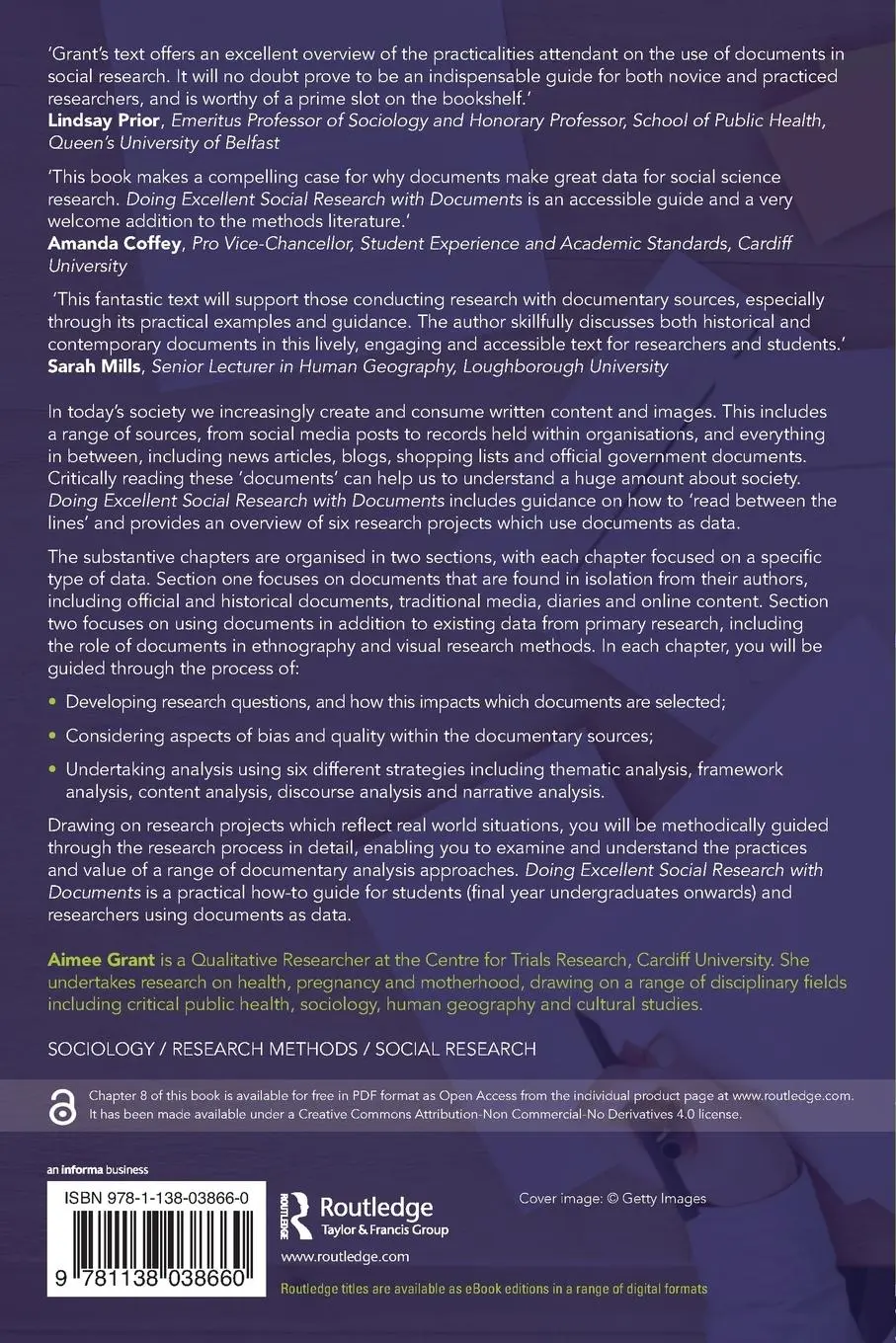 Rückseite: 9781138038660 | Doing Excellent Social Research with Documents | Aimee Grant | Buch